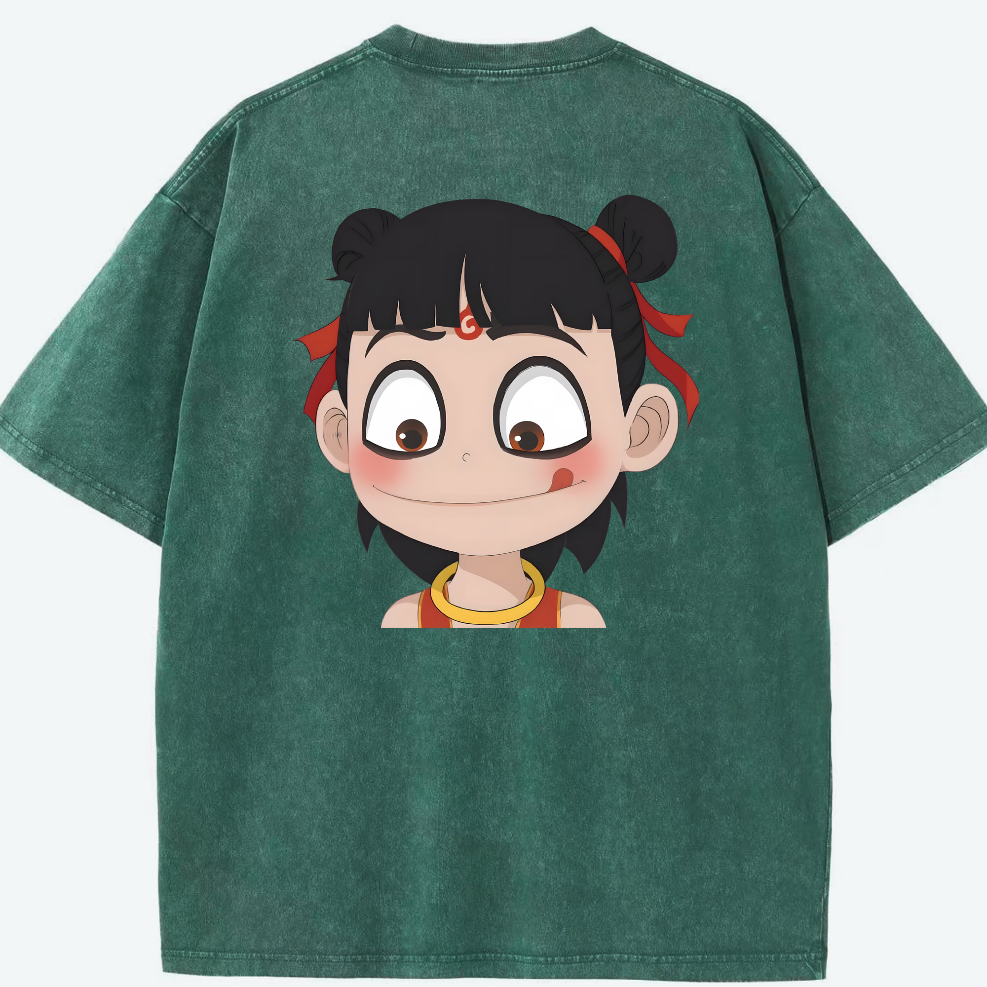 （画像用） Ne Zha 2 ナタ 魔童の大暴れ 綿100% ヴィンテージ風 半袖Tシャツ（背面プリント）
